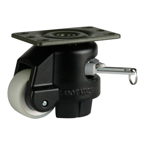 Foot Master Leveling Caster, Ratchet, 50 mm PU Wheel, 2-1/2 x 3-1/4 Plate, Swivel, 250 kg Cap, NBR Pad, Black GDR-60-F-HUP-FBL-PUS - main